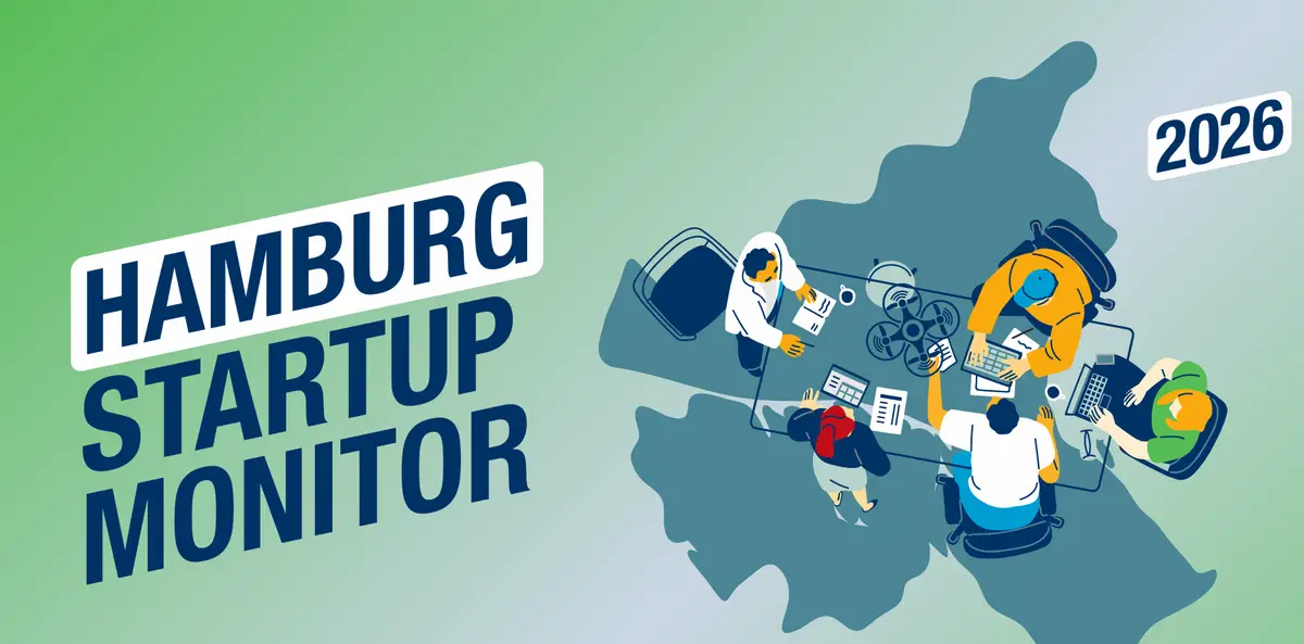 Eine Symbolgrafik zum Hamburg Startup Monitor 2026, Handelskammer Hamburg, Startup Verband